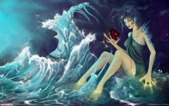Обои фэнтези - морская фея, , фея, волны, шторм, фэнтези