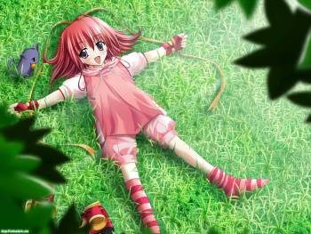 Аниме обои - девочка лежит на траве, , девочка, аниме, лежит, трава