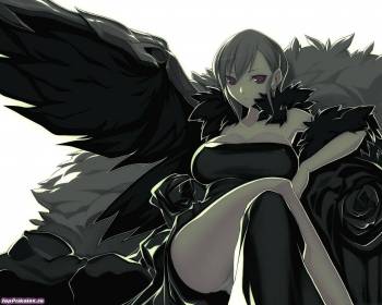 Аниме обои - девушка с крыльями, , девушка, аниме, крылья, черно-белый