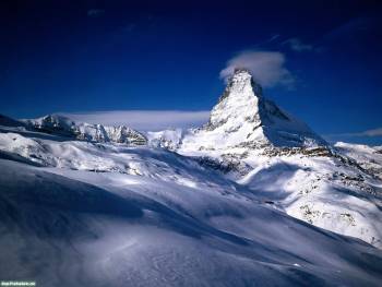 Зимние обои - красивый вид на заснеженные горы, , горы, снег, зима, небо, облака