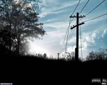 Линии электропередач на фоне неба, обои 1280х1024, , провода, столб, силуэт, дерево, небо, облака