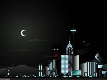 Город ночью, обои 1600х1200, , город, мультик, ночь, луна