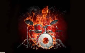 Огненный барабанщик, широкоформатные музыкальные обои, , музыка, барабан, барабанщик, огонь, скелет