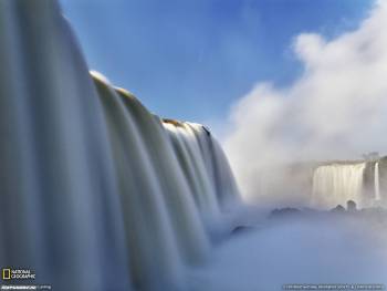 Красивый водопад, фотообои с водопадами 1600х1200, , водопад, туман, небо, облака