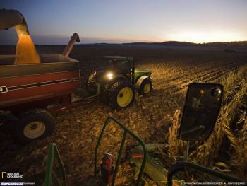 Работы в поле, красивые обои с трактором, , трактор, поле, уборка, урожай, вечер, закат, горизонт