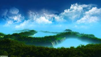 Фантастический вид на горные заросли, обои 1920х1080, , горы, небо, облака, лес, заросли, джунгли
