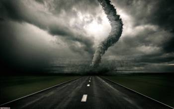 Фото торнадо на дороге, фотообои 2560х1600, , черно-белый, дорога, смерч, торнадо