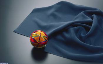 Красный шарик и синяя ткань, обои 3D 1920х1200, , ткань, шар, 3D