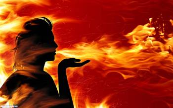 Огненная девушка, обои с девушкой в огне, , настроение, огонь, девушка, силеэт, красный