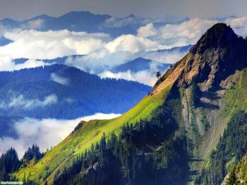 Горная природа, красивые обои с горной природой, , горы, облака, лес, природа