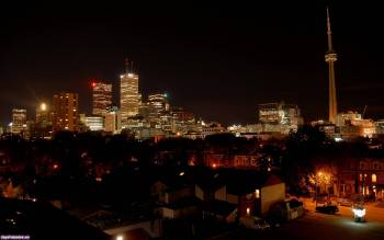 Красивые широкоформатные фотообои ночного города, , город, ночь, здание, телевышка, мегаполис, огни