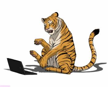 Тигр на ноутбуком, обои 1600х1280, , тигр, рисунок, ноутбук