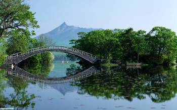 Мост через озеро, очаровательные обои природы 1920х1200, , природа, озеро, отражение, штиль, горы