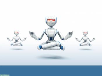 3D обои - медитирующий робот, обои 3D 1600х1200, , медитация, робот, 3D, трио