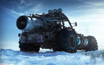 Арктический автомобиль из будущего - футуристические обои, , дюза, турбина, машина, лез, снег, холод, арктика, будущее, фантастика, внедорожник
