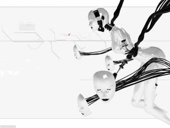 Черно-белые 3D обои: робот, , робот, 3D, черно-белый, провода