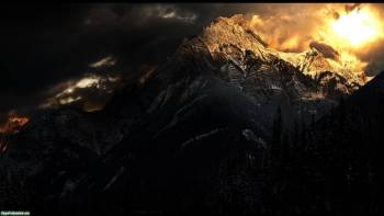 Горные пики на закате солнца, широкоформатные обои 1920х1080, , горы, закат, солнце, вечер, вершина, пик