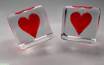 3d обои - два стеклянных кубика и сердечки, обои 1680х1050, , куб, стекло, сердце, любовь