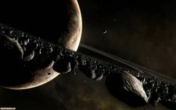 Широкоформатные обои - Сатурн и его кольцо, , Сатурн, планета, астероиды, кольцо астероидов, космос