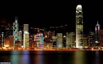 Широкоформатные обои Гонконг - Гавань Виктория, , Гонконг, город, огни, Гавань Виктория, гавань, ночь, отражение, мегаполис