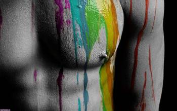 Накаченный мужской торс в красках - обои 2560x1600 пикселей, , торс, мужчина, сосок, пресс, краски