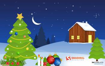 Новогодние обои, широкоформатные обои на Новый год, , Новый год, 2011, елка, дом, игрушки, праздник, зима, снег, рисунок, луна, ночь, звезды