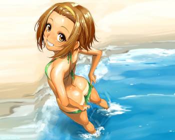 Аниме обои: симпатичная девчонка снимает трусики, , трусики, купание, море, океан, аниме, берег, девчонка, пляж