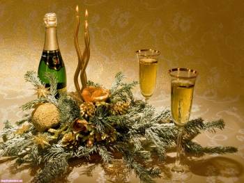 Прекрасная новогодняя сервировка - обои новый год 2011, , сервировка, Новый год, на двоих, бокалы, 2011