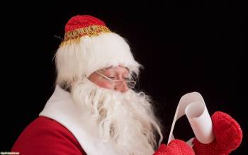 Обои с Дедом Морозом, новогодние обои, , дед Мороз, Новый год, дедушка, борода, очки, шапка, праздник, читает, свиток, шуба, персонаж