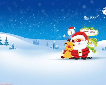 Обои – Дед Мороз (Санта Клаус) и олень, , Новый год, рисунок, Рождество, зима, снег, снежинки, праздник, Санта Клаус, дед Мороз