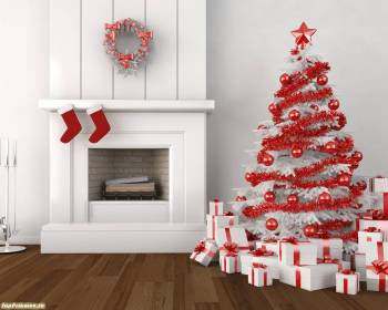 Новогодние обои – елка, подарки, камин и хорошее настроение, , настроение, Новый год, елка, подарки, камин, комната, белый