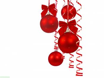 Красивые новогодние обои с шарами и серпантином, , украшения, Новый год, серпантин, шары, красный, белый, бант