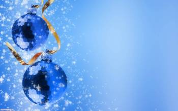 Синие новогодние шары: новогодние обои на рабочий стол, , украшения, шары, Новый год, снежинки, серпантин, искры