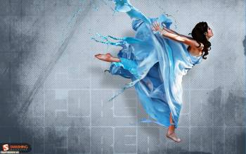 Девушка в голубом платье: красивые обои с девушкой, , жевушка, прыжок, платье, брюнетка