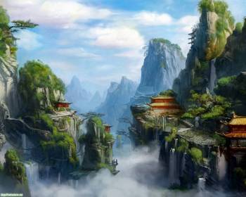 Китайский город в горах, большие красивые обои, , Китай, горы, пагоды