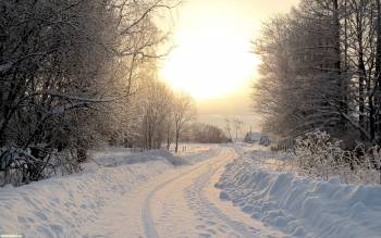 Зимний пейзаж в деревне, , зима, снег, лес, дом