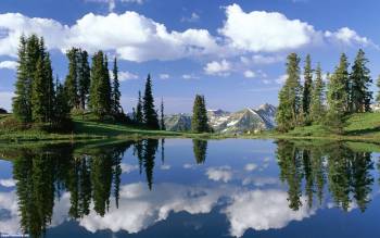 Озеро в горах, , Озеро, горы, деревья