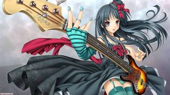 Девушка с гитарой.Скачать обои, , музыкальный инструмент.платье, волосы