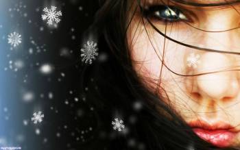 Девушка со снежинками на лице обои, , девушка, снег, снежинки, зима, лицо