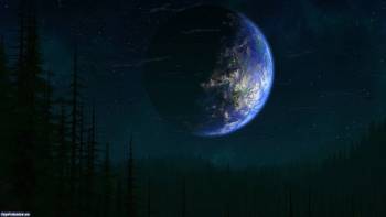 Большая голубая планета на небе, Другой мир для рабочего стола , планета, лес, щиито