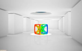 3D Разноцветный куб, Белая комната с кубом обои скачать, цвет, структура, комната, 3D