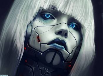 Робот девушка блондинка, Обои с роботами скачать бесплатно, арт, девушка, лицо, робот, металл, линии, волосы