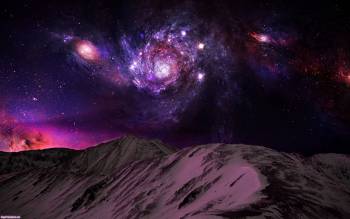 Звездная галактика на фоне гор - космические обои, Безумный вид на галактику с заснеженных гор, космос, горы, снег, галактика, звезды, ночное небо
