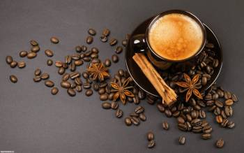 Вареный зерновой кофе, обои с ароматным кофе на рабочий стол, Чашка ароматного зернового кофе., кофе, настроение, зерна, чашка